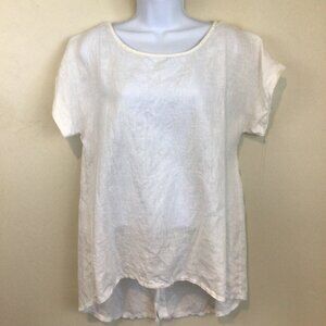 Terzo Millennio Linen Tunic with Button Up Back Short Sleeve Blouse